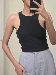 Black Ribbed Racerback Tank Top