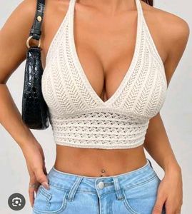 Crochet Halter Neck Crop Top with shorts