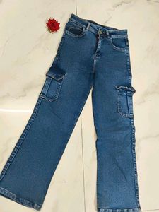 Women's Blue Denim Cargo Jeans(Not pure)