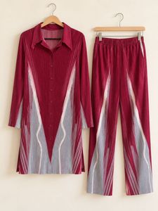 NEW Korean Burgundy &amp; Grey Pleated Co-ord Set