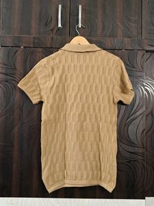 Men's Khaki Brown Knitted Polo Shirt