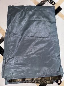 Elegant Grey Silk Saree with Black Border