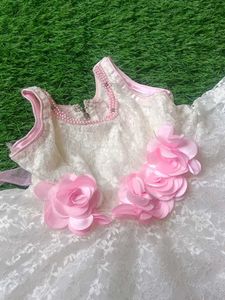 Pink &amp; White Lace Flower Girl Dress