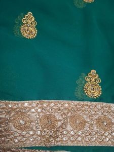 Elegant Green Saree with Gold Embroidery
