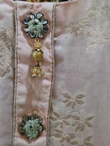 Beautiful Peach suit Set with Green Dupatta