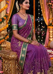 Exquisite Embroidered Purple Saree
