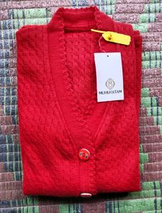 Red Button-Up Cardigan Sweater