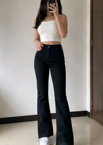 Black Flare Jeans with Rhinestone D