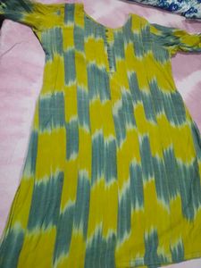 Yellow &amp; Grey Ikat Print Kurta