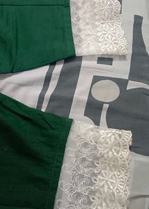 Green Kurta with White Lace Detail