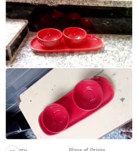 1 Serving Tray With 2 Big Bowl 🍜🥣 8n Red Colour