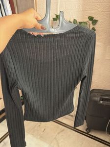 Ribbed Square Neck Long Sleeve Top