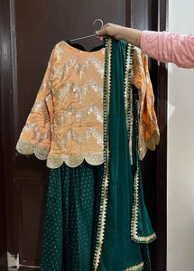 Elegant Green - Peach Lehnga