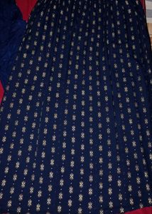 Elegant Navy Blue lehenga Saree with Gold Blouse