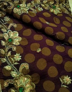 Wine-golden Dotted Embroidered Saree