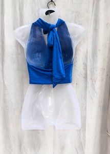 I. Vibrant Blue Halter Neck Crop Top