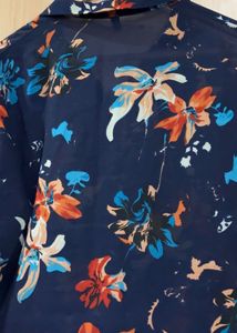 Navy Blue Floral Print Long Sleeve Top