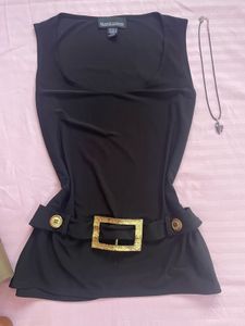 Sleek Black Belted Top&amp; Skirt combo