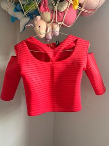 Stylish Red Striped Cut-Out Crop Top