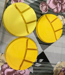 Tiffin, Glass And 3 Plates With 4 Compartment