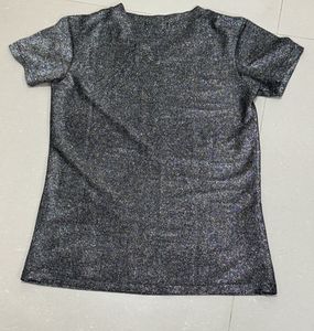 Sparkly Silver Short Sleeve Top