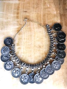 Handmade Tribal Oxidised Coin Necklace