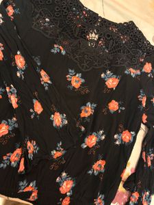 Black Floral Lace Neck Top
