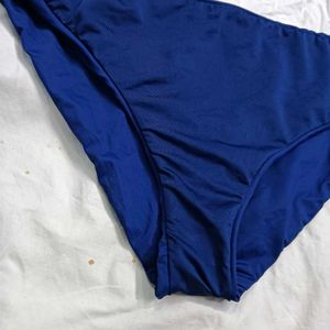 Blue Ruched High-⚛️Waisted Bikini Bottom
