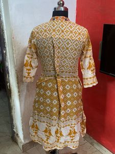half White with mustard yellow  Printed Kurta