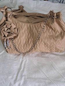 Beige Floral Accent Handbag