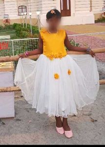 Girl's Yellow &amp; White Party Dress