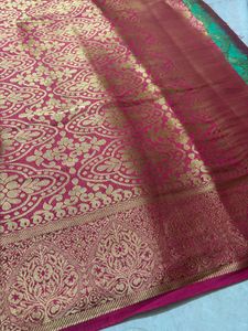 Green Silk Saree with Gold Border