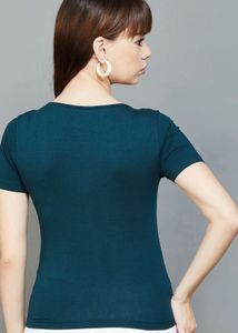 Teal Square Neck Cap Sleeve Top