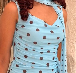 Light Blue Polka Dot Mini Dress