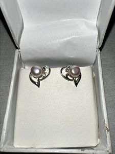 Real pink Pearl Heart Earrings