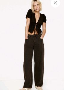 Brown Tie-Front Crop Top