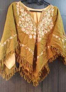 Embroidered Olive Green Kaftan Top