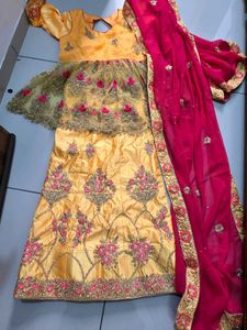 Yellow &amp; Pink Embroidered Lehenga Choli
