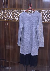 Banana Republic | Gray Knit Dress with Lace Hem