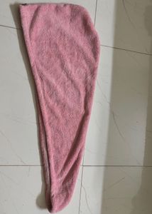 Pink Hair towel with teddy bear button