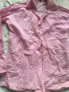 Trendy Pink Striped Button-Up Shirt