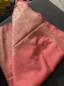 Beautiful Peach Saree with Gold Border