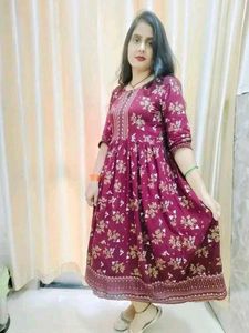 New printed anarkali wine gown