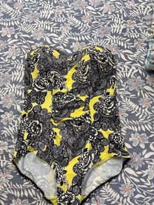 Vibrant Yellow Floral Strapless Swimsuit
