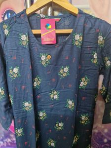 Elegant Blue Floral Kurta Set (Size-L)