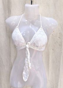 17V. White Crochet Halter Bikini Top