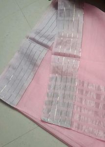 Baby Pink Saree with Silver Border