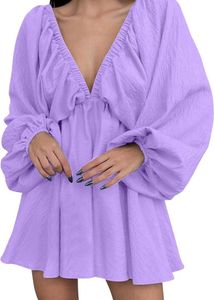 Lavender Puff Sleeve Mini Dress