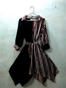Colorblock Striped Asymmetrical Dress