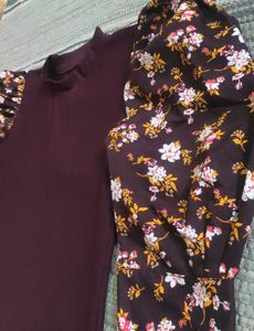 Chic Burgundy Dress with Floral Puff Sleeves